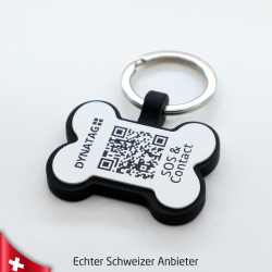 Schweizer Hundemarke aus Silikon mit Notfallkontakten und Gesundheitsinformationen