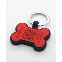 Swiss silicone dog tag with emergency contacts and health information.