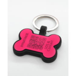 Swiss silicone dog tag with emergency contacts and health information.