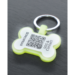 Glow-Edition Personalized SOS Pet Tag - Bone Shape in Silicone with QR Code and Laser Engraving - Swiss Data Platform