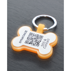 Médaille Glow en silicone en forme d’os avec QR code & gravure laser – plateforme suisse