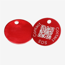 Medaglietta rotonda in alluminio con codice QR – piattaforma dati svizzera