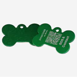 Pet Tag "Bone" Aluminium with QR Code for Dogs and Cats