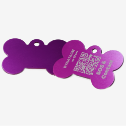 Pet Tag "Bone" Aluminium with QR Code for Dogs and Cats