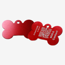 Hundemarke mit QR-Code in Knochenform aus Aluminium – Schweizer Datenplattform