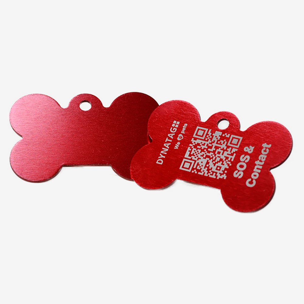 Médaille pour chien en aluminium en forme d’os avec code QR – plateforme de données suisse
