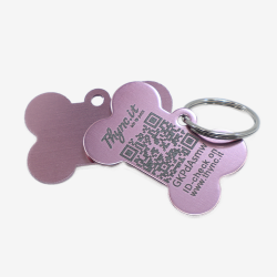 Médaille pour chien en aluminium en forme d’os avec code QR – plateforme de données suisse