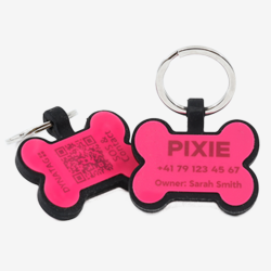 Hundemarke mit QR-Code und Lasergravur Knochen aus Silikon - Individuell gravierbar und Schweizer Datenplattform