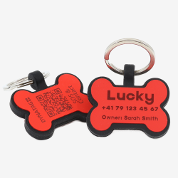 Médaille chien os en silicone avec QR code & gravure laser – plateforme suisse