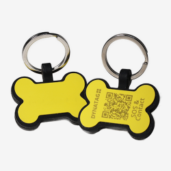 Swiss silicone dog tag with emergency contacts and health information.