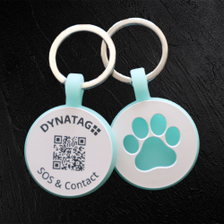 Médaille ronde pour animal en silicone fluorescent avec code QR et patte lumineuse – plateforme de données suisse