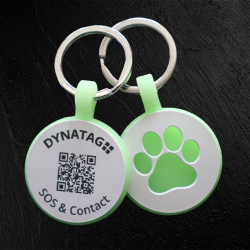 Médaille ronde pour animal en silicone fluorescent avec code QR et patte lumineuse – plateforme de données suisse