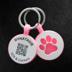 Médaille ronde pour animal en silicone fluorescent avec code QR et patte lumineuse – plateforme de données suisse