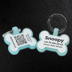 Médaille Glow en silicone en forme d’os avec QR code & gravure laser – plateforme suisse