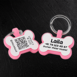 Médaille Glow en silicone en forme d’os avec QR code & gravure laser – plateforme suisse
