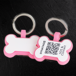 Médaille pour chien en silicone fluorescent en forme d’os avec code QR – plateforme de données suisse