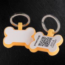 Médaille pour chien en silicone fluorescent en forme d’os avec code QR – plateforme de données suisse