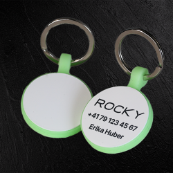 Médaille ronde Glow en silicone avec gravure laser – personnalisable