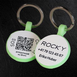 Médaille ronde Glow en silicone avec QR code & gravure laser – plateforme suisse