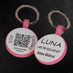 Medaglietta rotonda Glow in silicone con QR e incisione laser – piattaforma svizzera