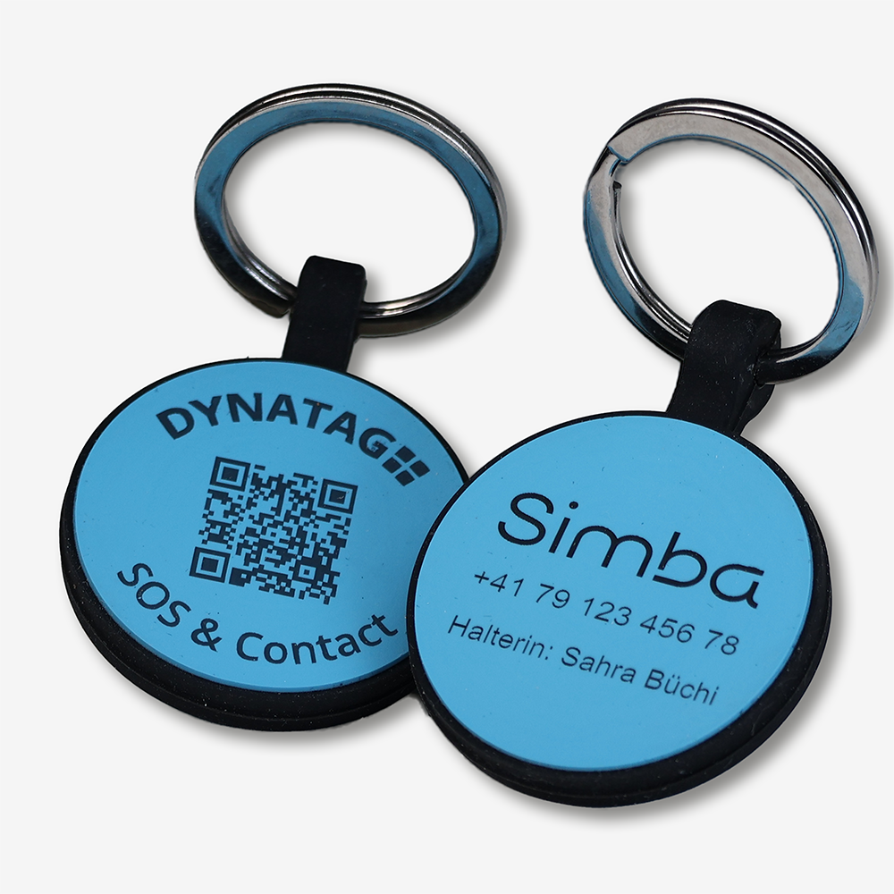 Medaglietta rotonda in silicone con QR code e incisione laser – piattaforma svizzera