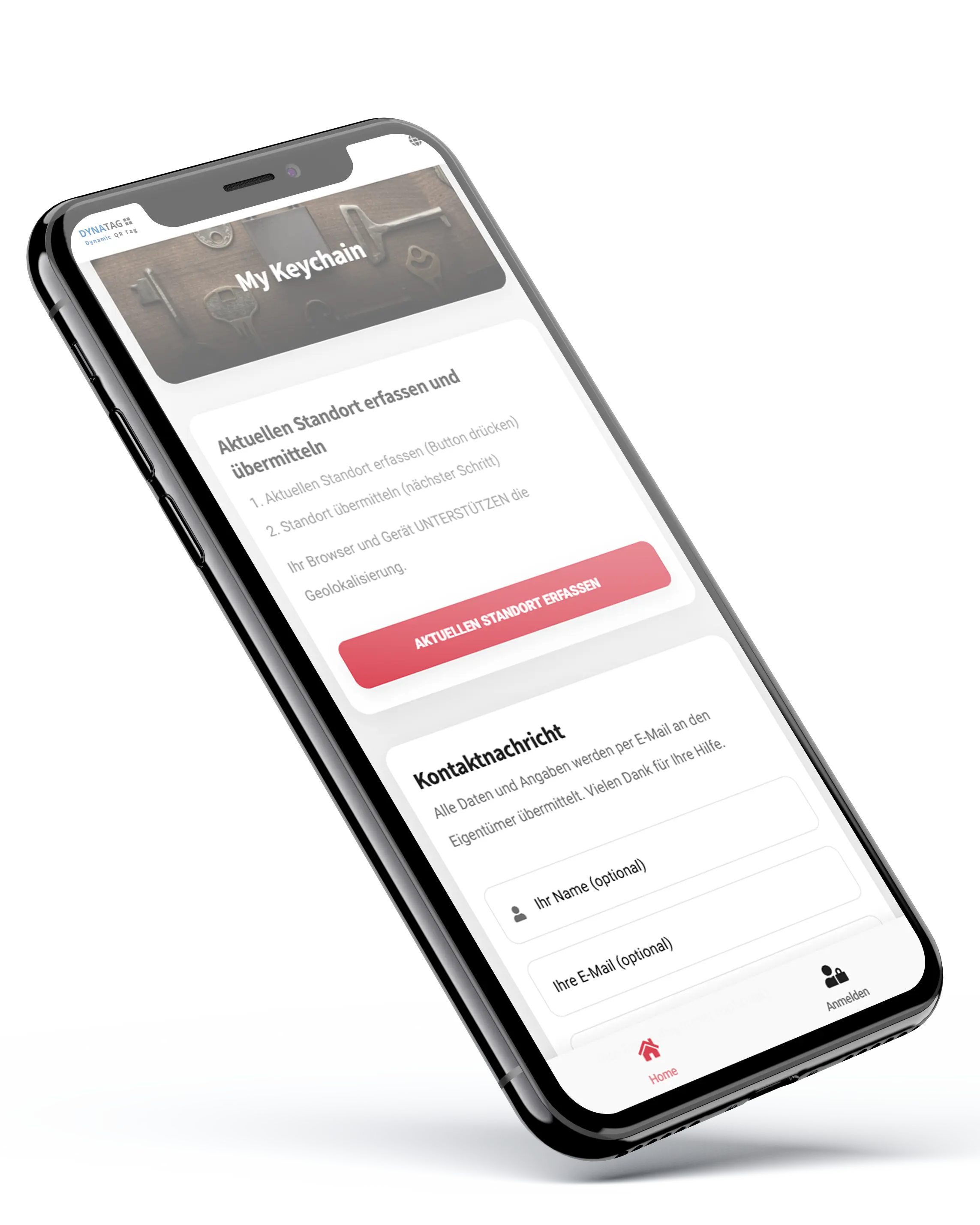 DynaTag WebApp for private contact using the QR Code Key Tag