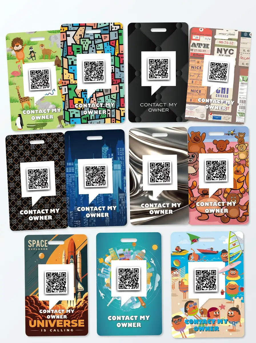 DynaTag QR-Code-Gepäckanhänger in elf Designs