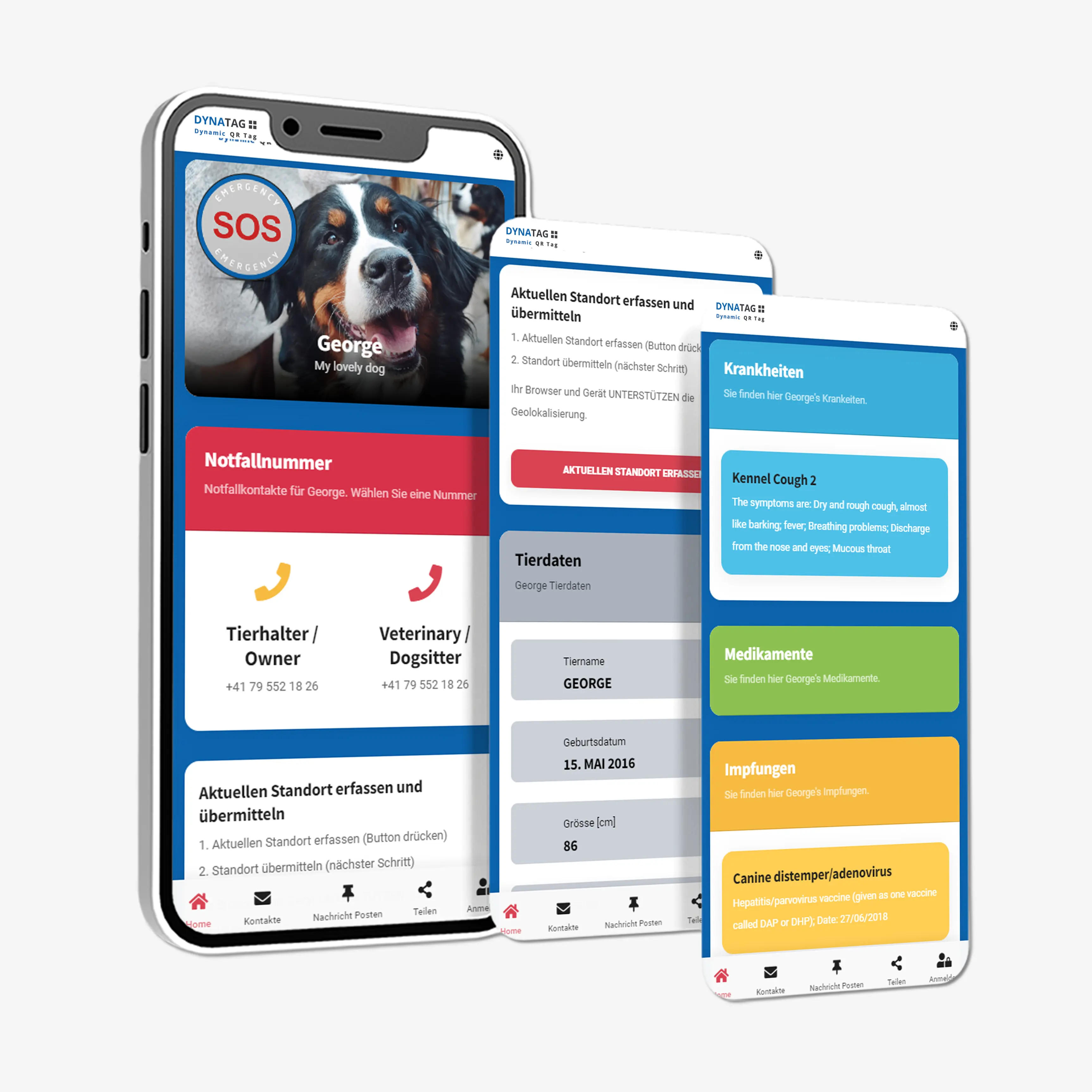 Digitale Ansicht der DynaTag Pet SOS-WebApp